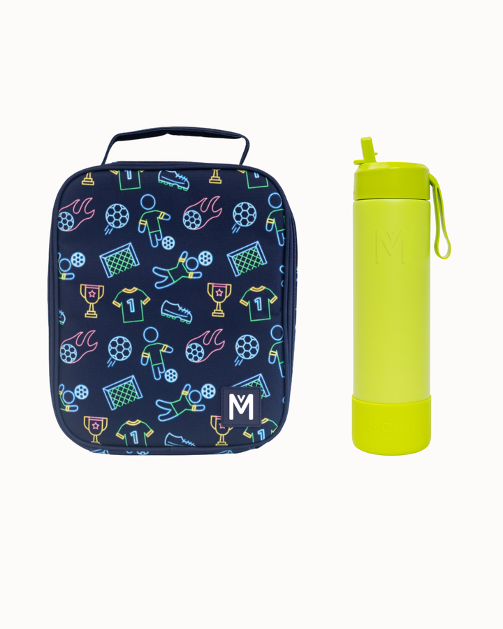 MontiiCo Large Lunch Bag and Bottle Set - Goal Keeper