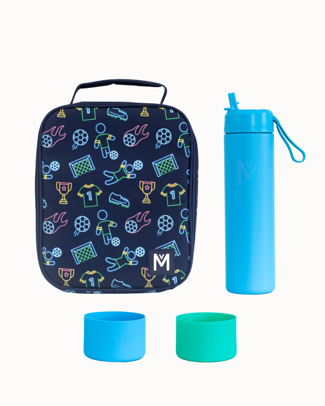 MontiiCo Large Lunch Bag and Bottle Set - Goal Keeper