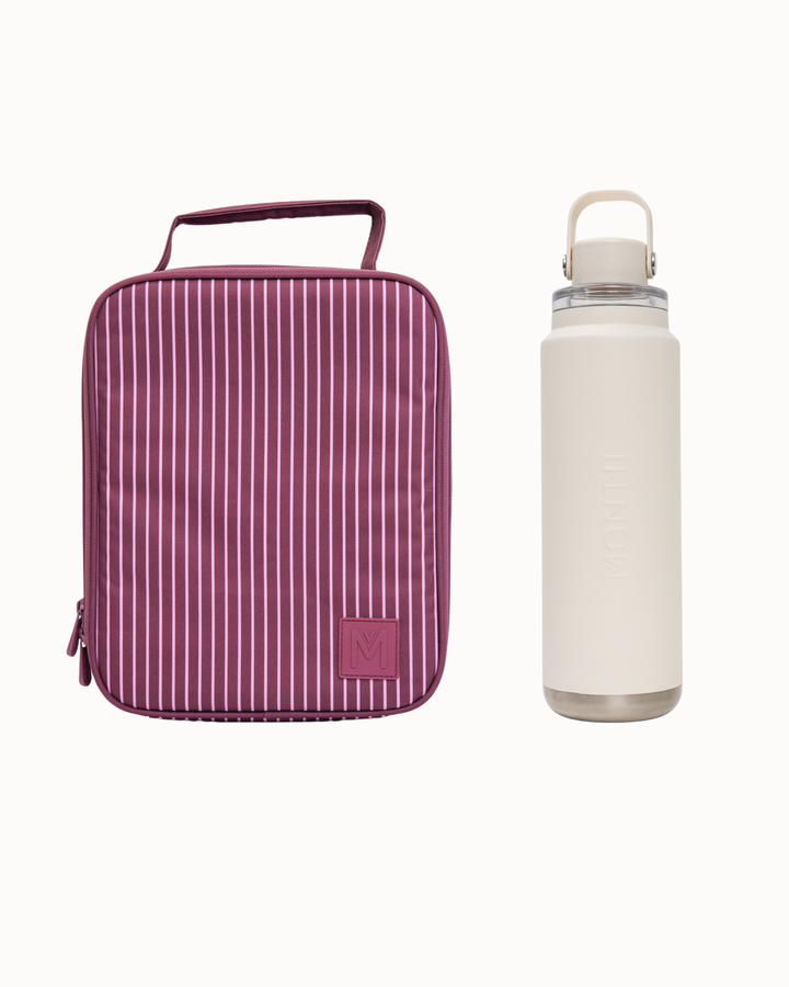 MontiiCo Large Lunch Bag and Bottle Set - Ruby