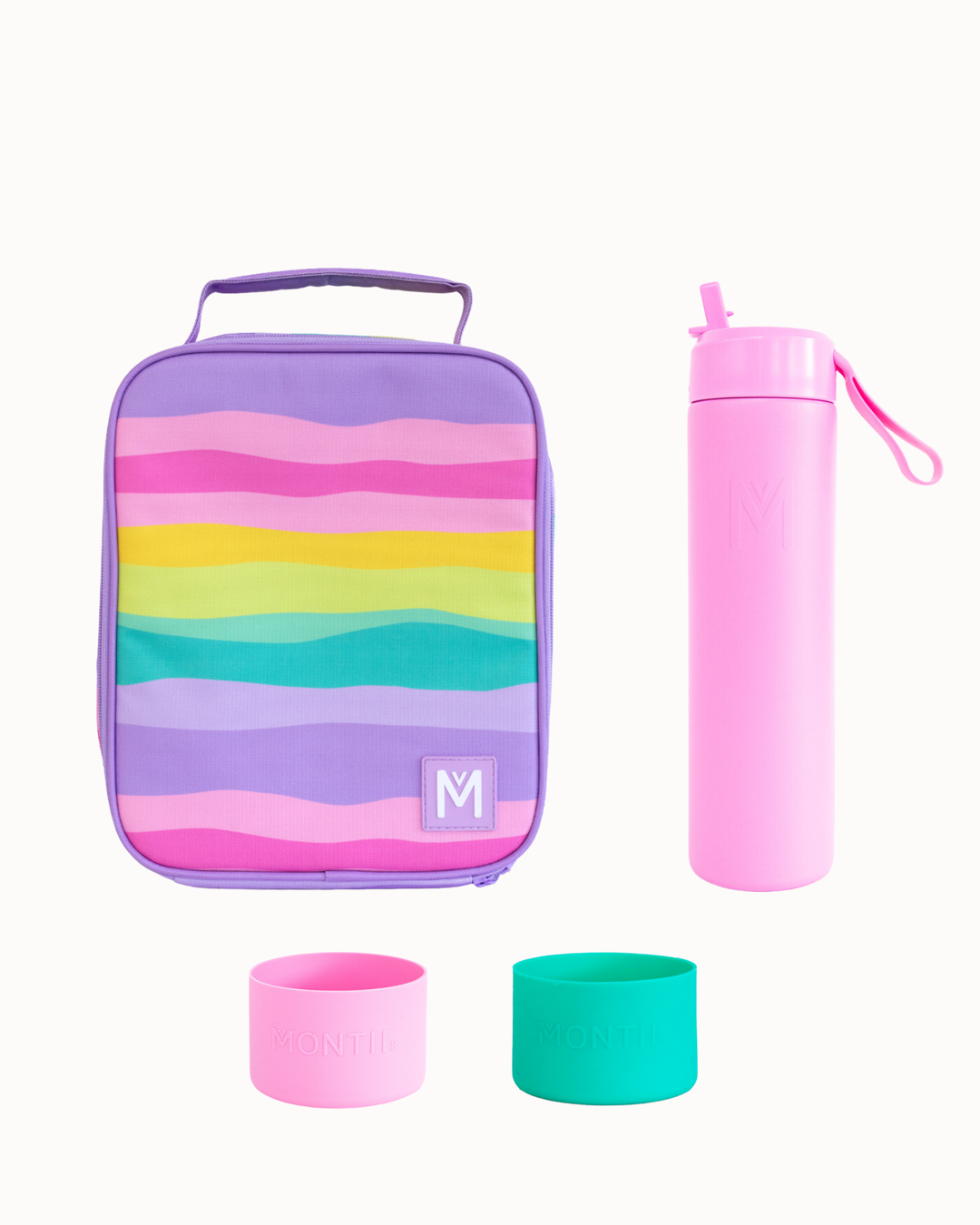 MontiiCo Large Lunch Bag and Bottle Set - Sorbet Sunset