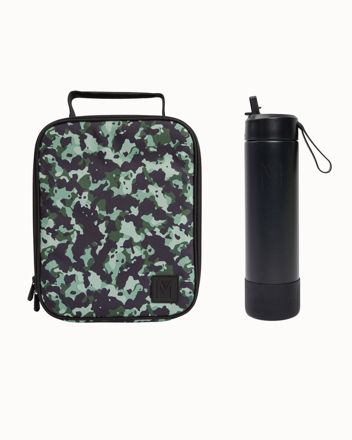 MontiiCo Large Lunch Bag and Bottle Set - Stealth