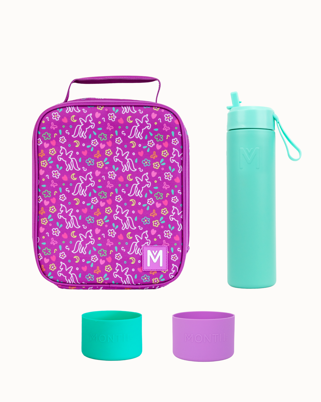 MontiiCo Large Lunch Bag and Bottle Set - Unicorn