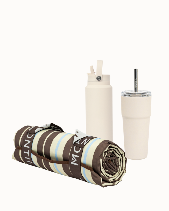 MontiiCo Sip & Sunshine Bundle - Latte Stripe