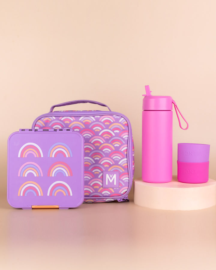 MontiiCo Medium Lunch Bag, Box and Bottle Set - Rainbow Roller