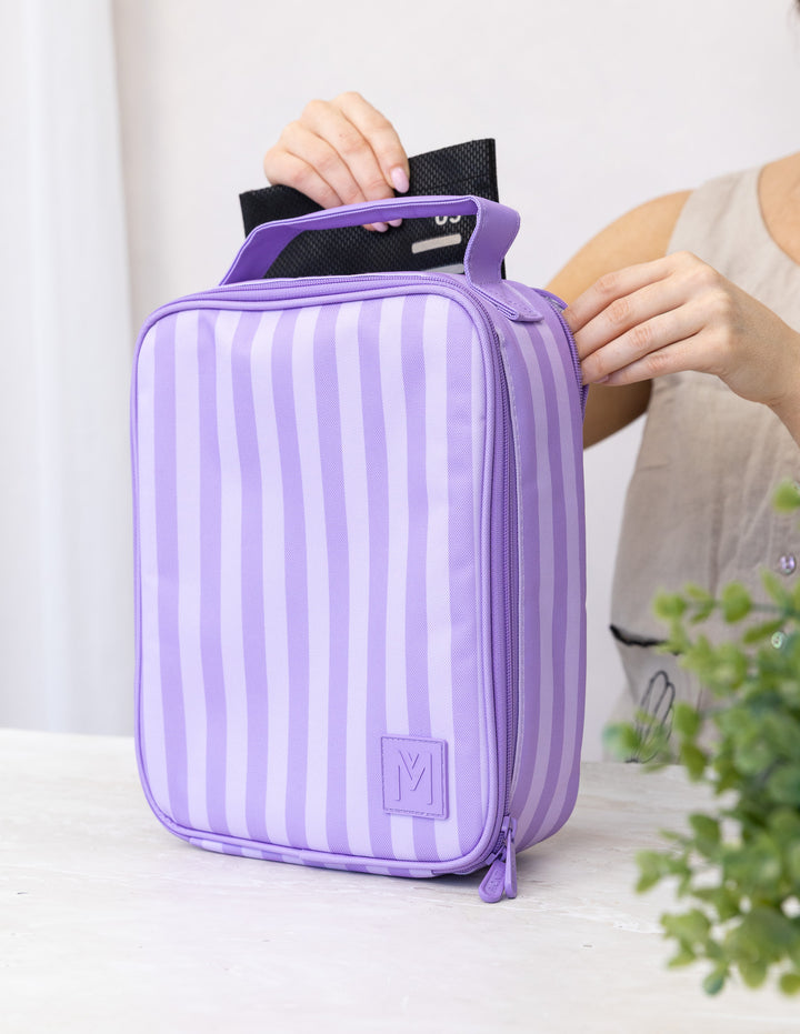 MontiiCo Large Insulated Lunch Bag - Lilac Stripe