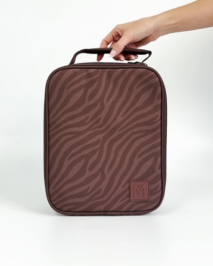 MontiiCo Large Insulated Lunch Bag - Zebra showing interior compartments