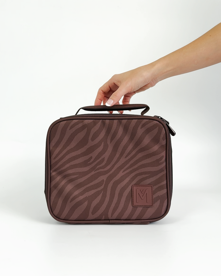 MontiiCo Medium Insulated Lunch Bag - Zebra showing interior compartments