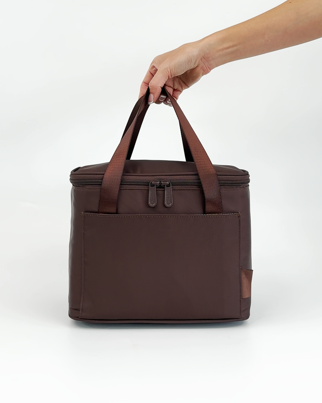 MontiiCo Insulated Cooler Bag - Chocolate with Ice Pack showing interior design and compartments