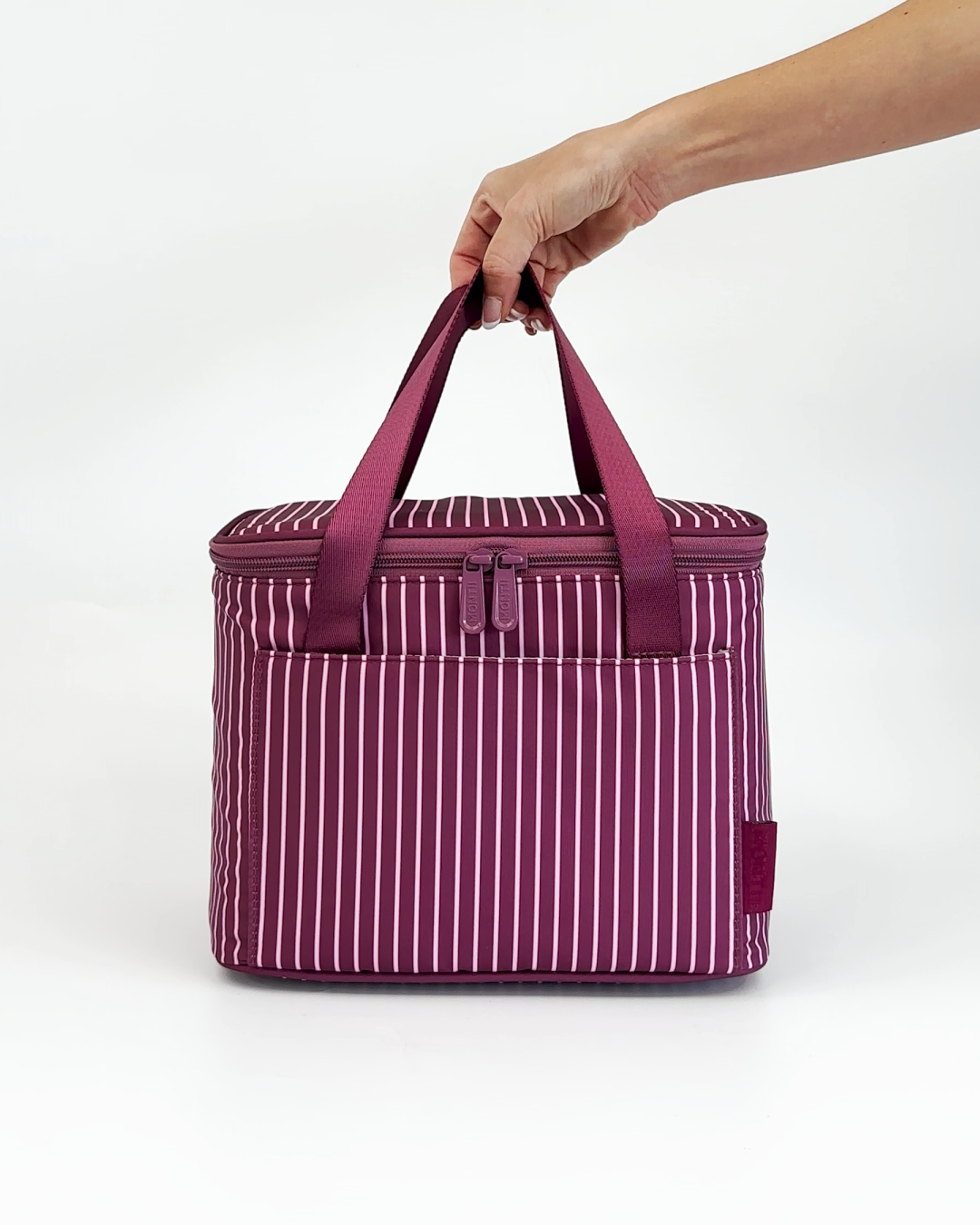 MontiiCo Insulated Cooler Bag - Ruby with Ice Pack showing interior design and compartments