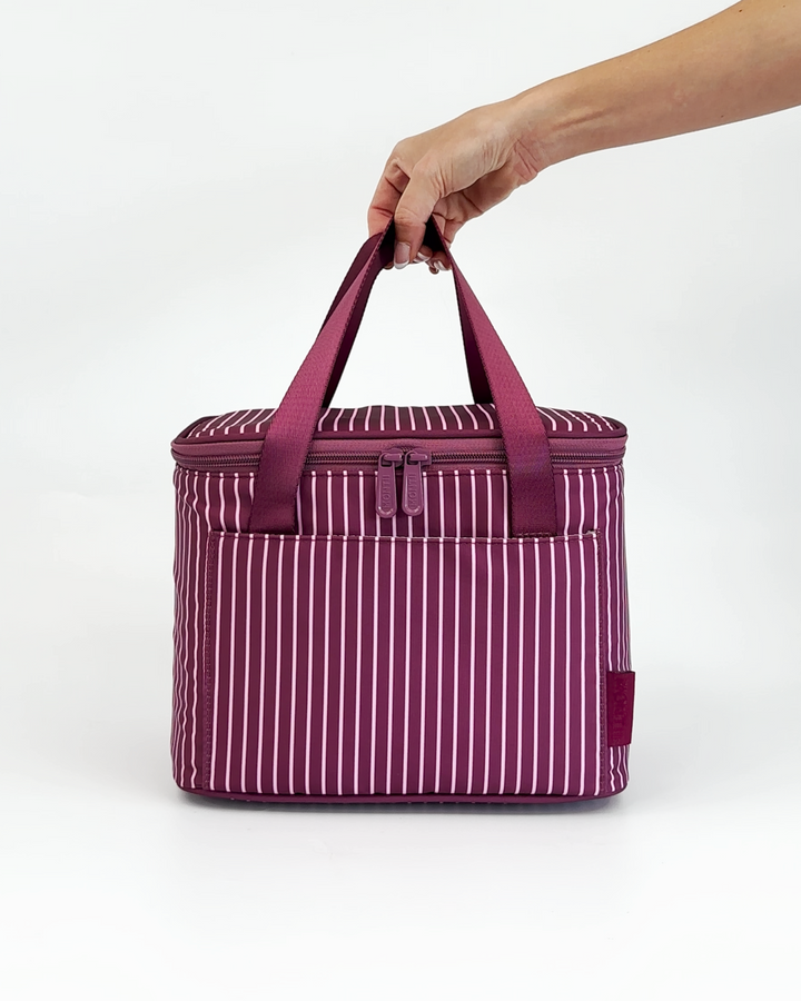 MontiiCo Insulated Cooler Bag - Ruby with Ice Pack showing interior design and compartments